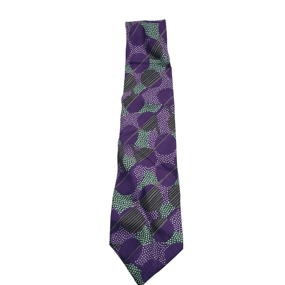 Bill Robinson Mens Geometric Abstract Silk Tie OS Purple Green Made‎ in Italy